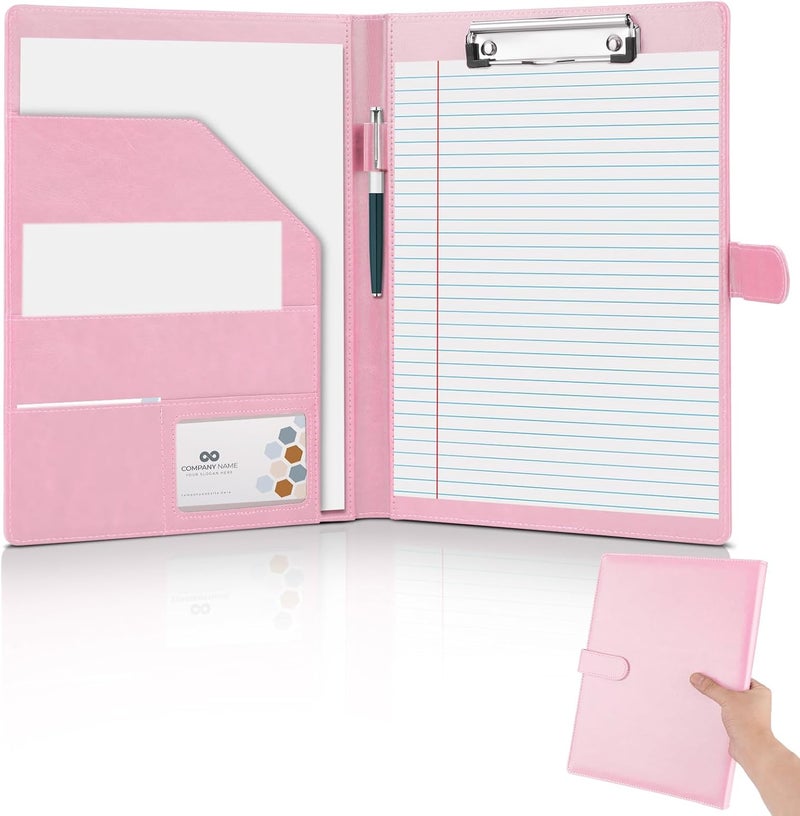 JTTJDB Professional Padfolio, Multi Function Faux Leather Portfolio Binder with Clipboard - Interview Resume Folder, Legal Document, Business Card Holder, for Office, Conference, Interviews (Pink) - Image 1